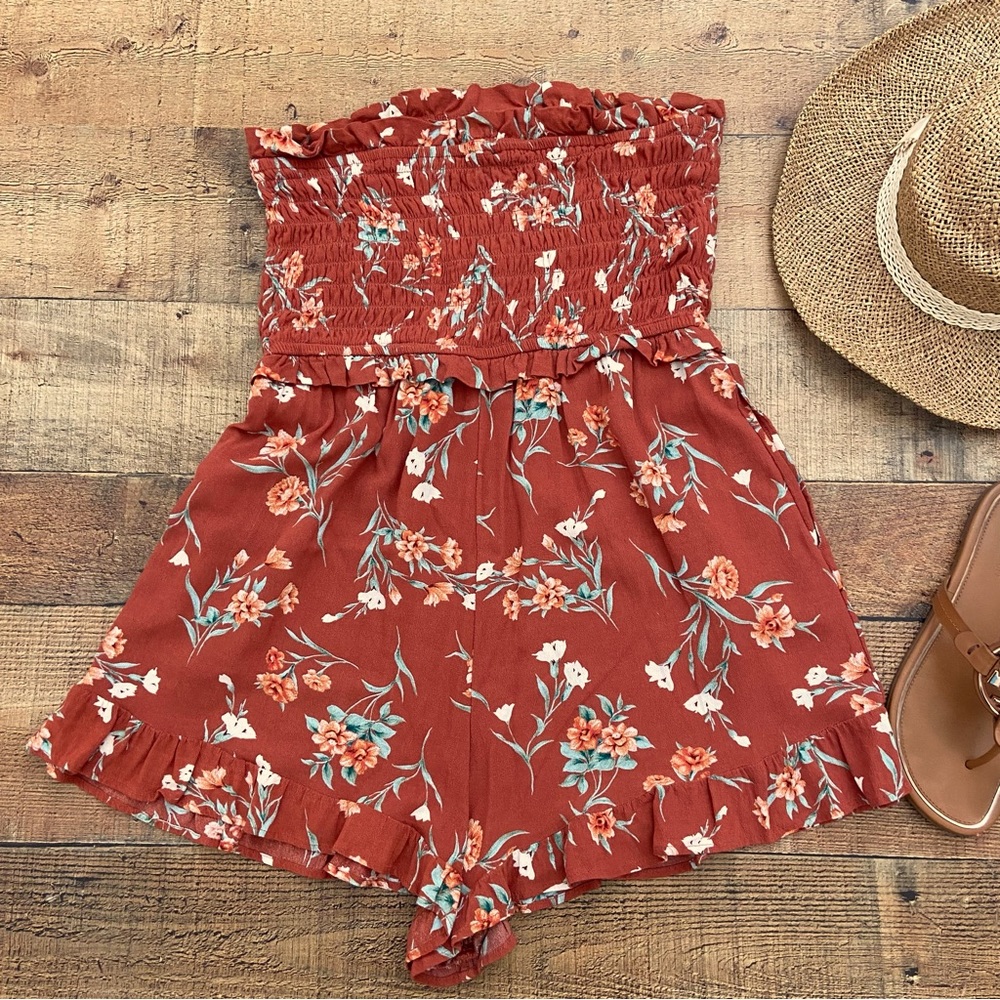 AEO Rust Floral Strapless Romper - Picture 6 of 10